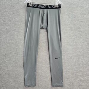 Nike Men Activewear Pants Large Gray Compression Logo Dri Fit Training Workout